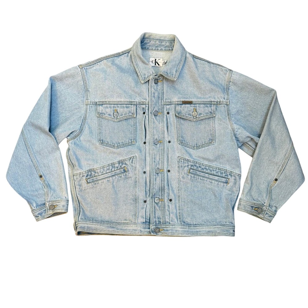 Vintage 90's Calvin Klein Jeans Mens Light Wash Denim Trucker‎ Jacket Size L